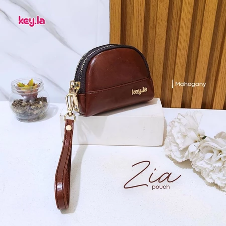 KEY.LA I POUCH WANITA ZIA - DOMPET MINI STYLISH KULIT SINTETIS DENGAN TALI & AKSEN HARDWARE GOLD UKURAN 12x9x4