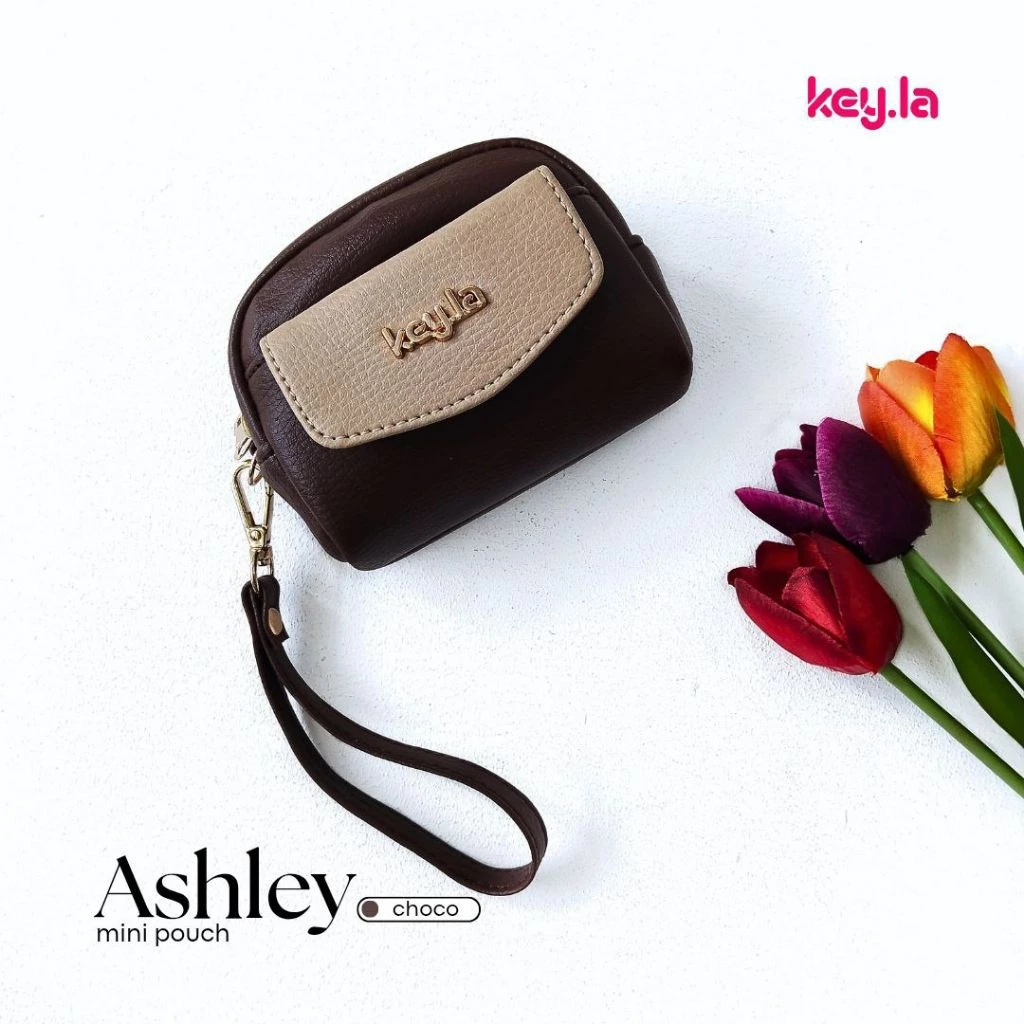 KEY.LA | ASHLEY DOMPET KOIN WANITA POUCH MINI bahan kulit sintetis premium merk plat besi bagus Cewek