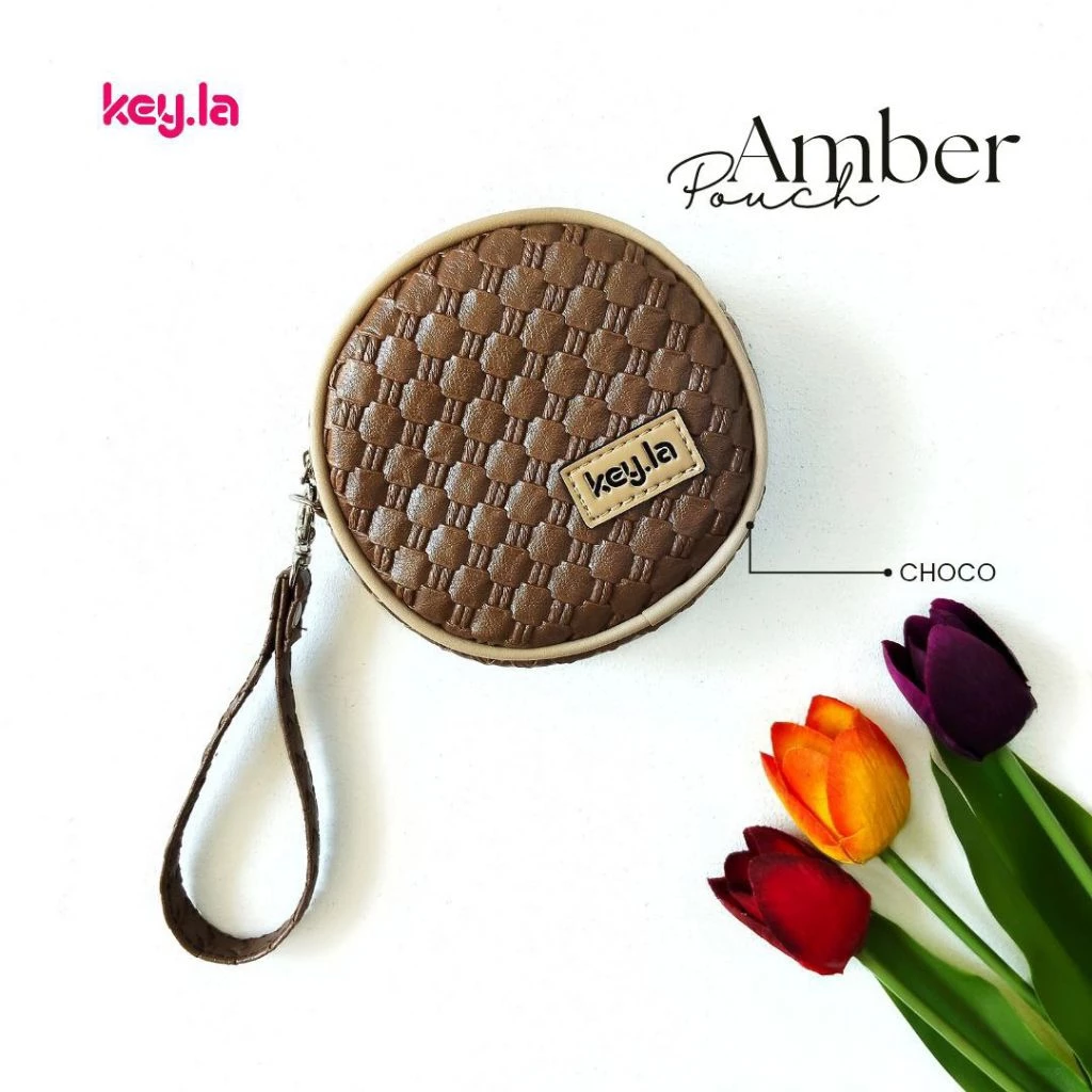 KEY.LA | AMBER DOMPET KOIN BULAT Tahan Air Bahan Kulit Sintetis Dompet Wanita Tikar Cocok Untuk Daily
